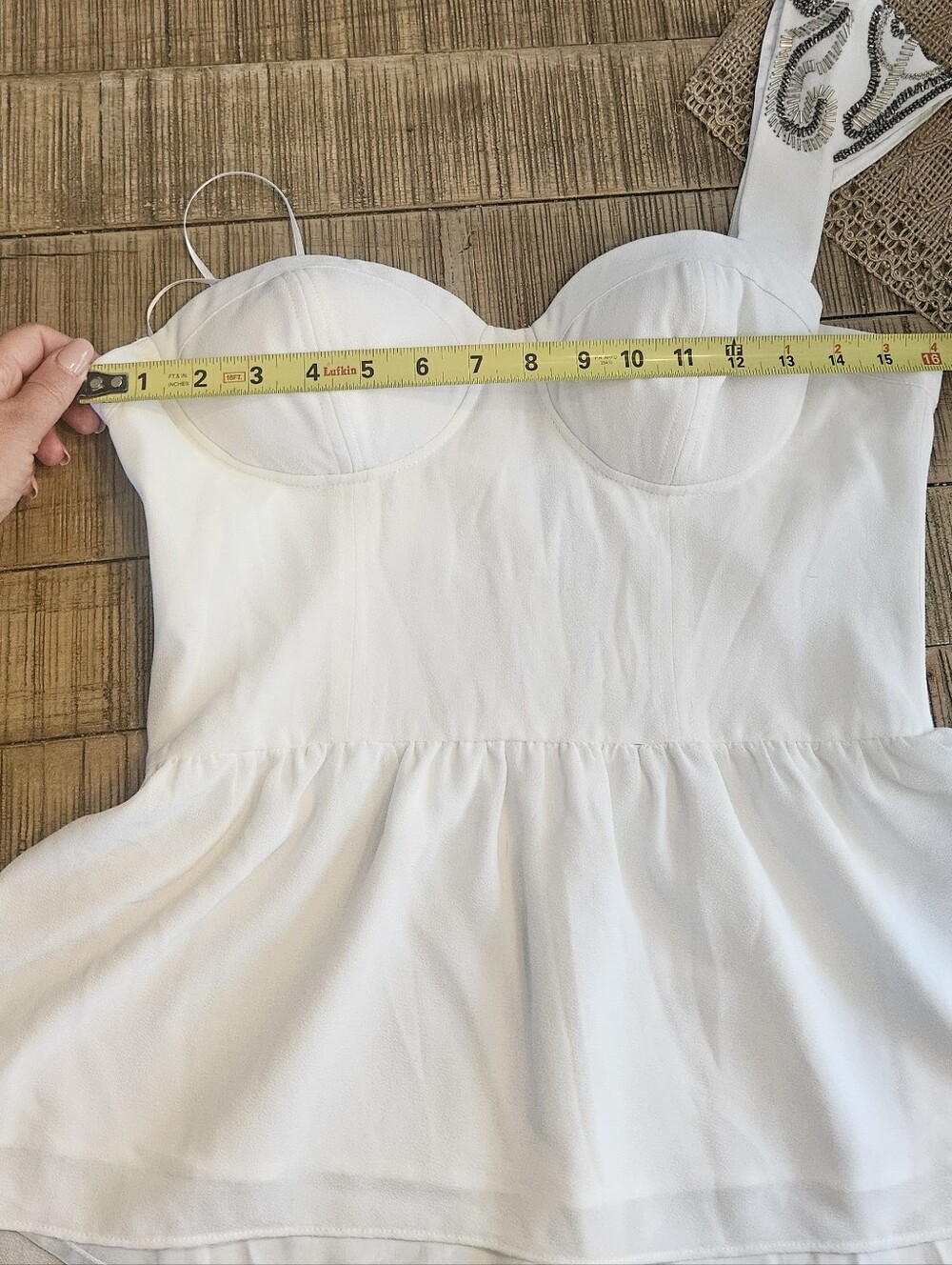 GUESS White Corset Bustier Peplum One Shoulder Top M - Picture 6 of 6